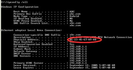 get the mac address for windows 2012 server