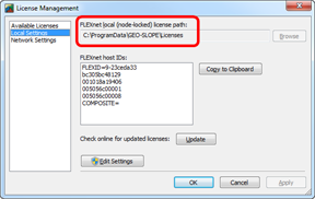 The license folder path is found in the License Management dialog box